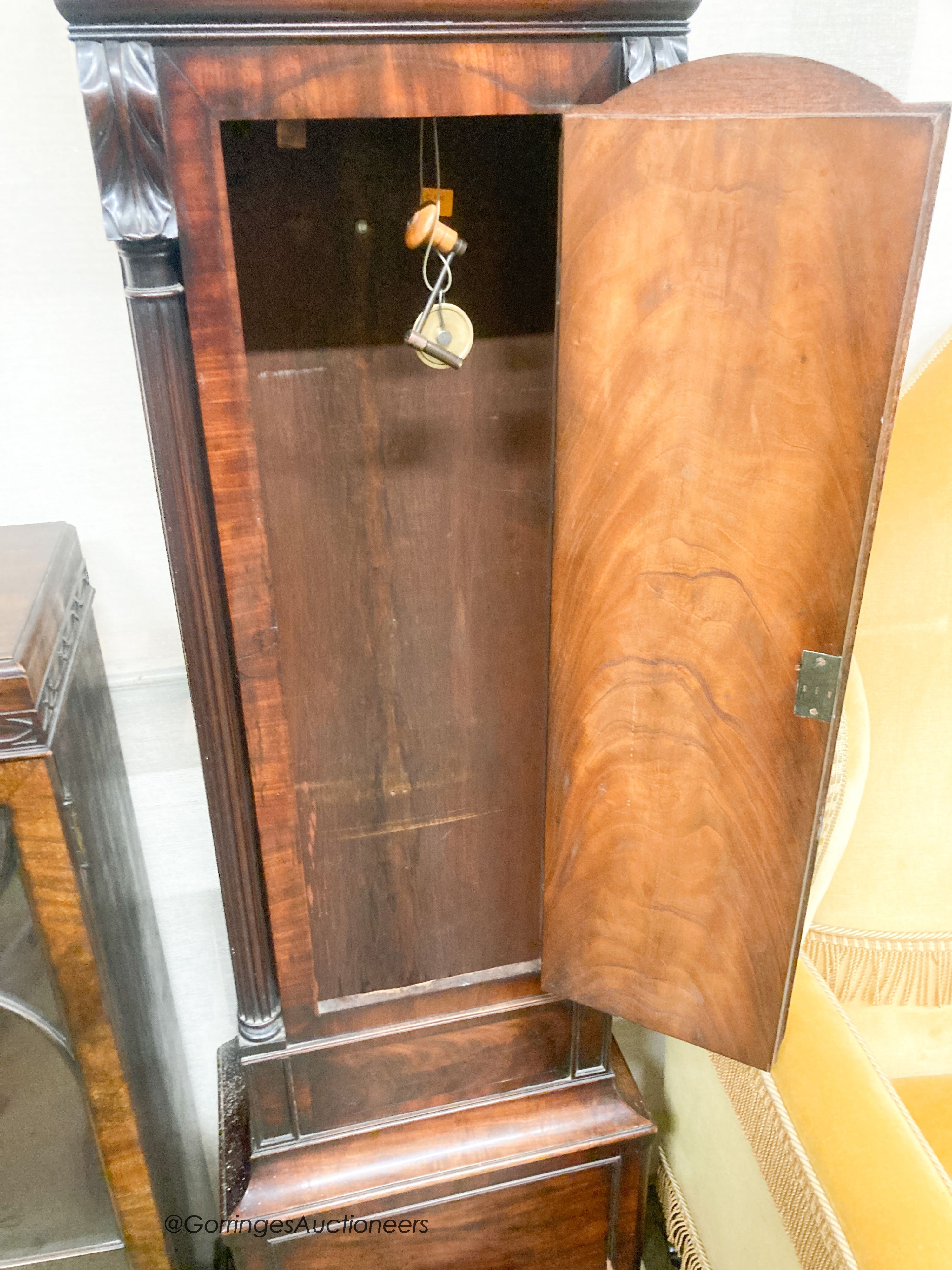 A Regency mahogany longcase clock, the circular dial marked Muirhead, Glasgow, height 206cm